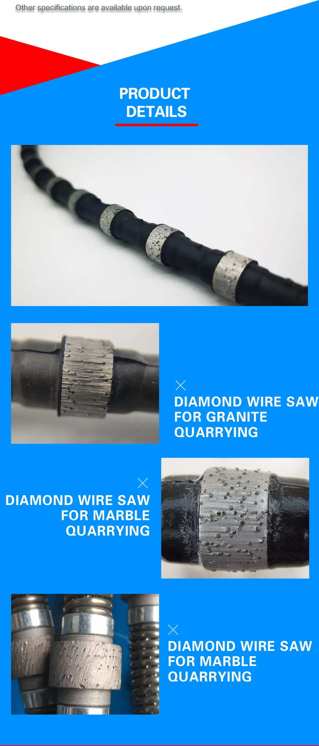 11.5mm Beads 37PCS Per Meter Diamond Granite Quarry Wire Saw