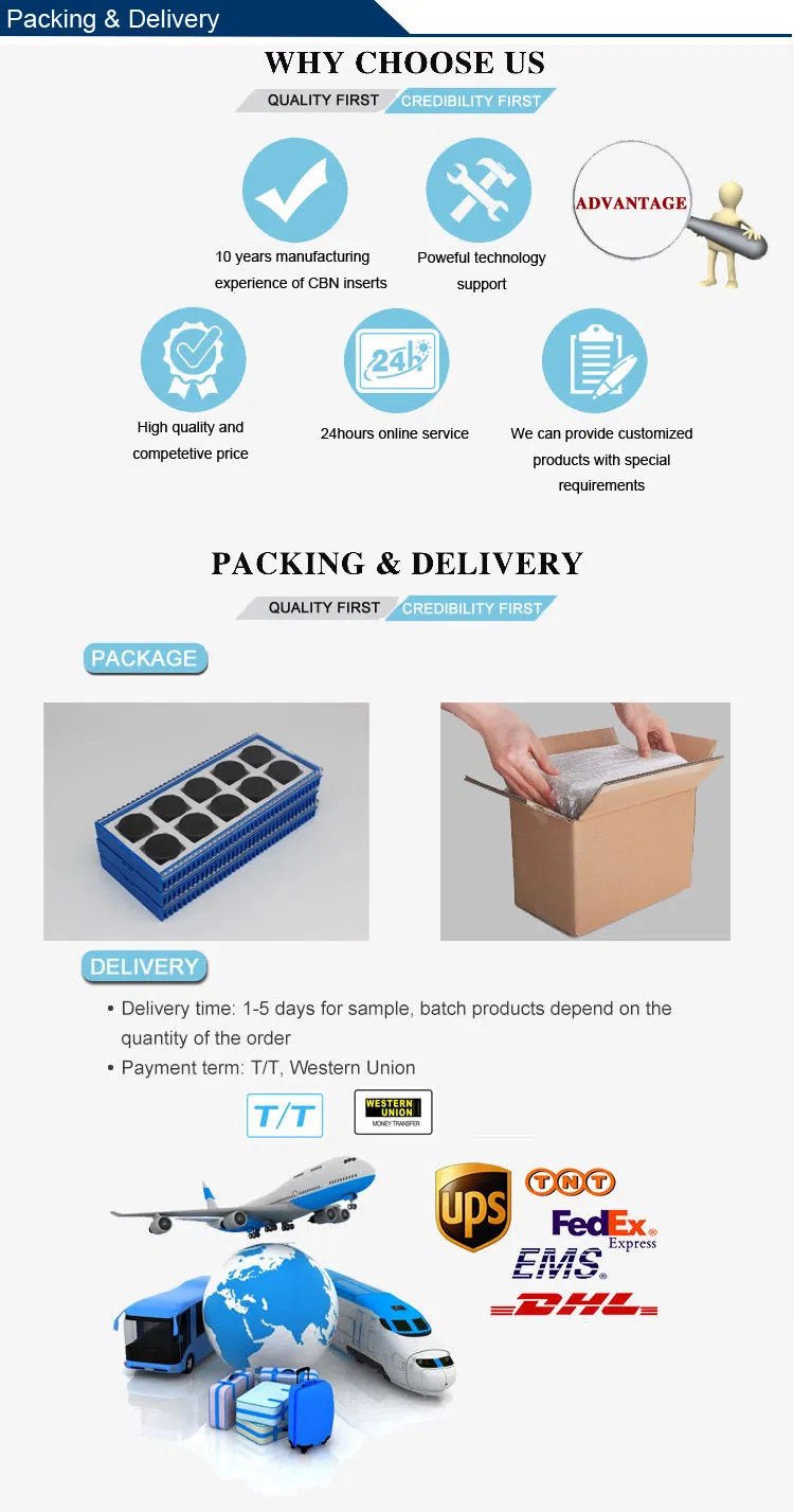 High Quality Solid CBN Insert, PCD Inserts, PCBN Blank for Cast Iron